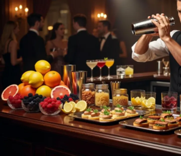 Stylowy cocktail bar z eleganckimi drinkami i wyrafinowanym cateringiem podczas eventu premium