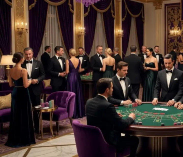 Elegancka gala firmowa z motywem gier stołowych w luksusowej sali bankietowej