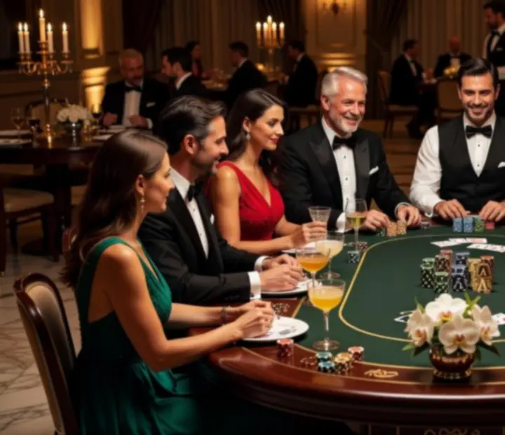 Luksusowy wieczór pokerowy w eleganckiej sali bankietowej