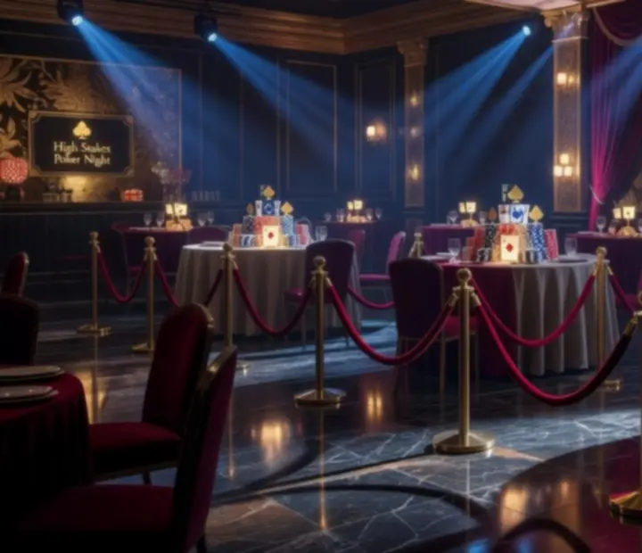 Designerskie oświetlenie i dekoracje podczas eleganckiego wieczoru pokerowego